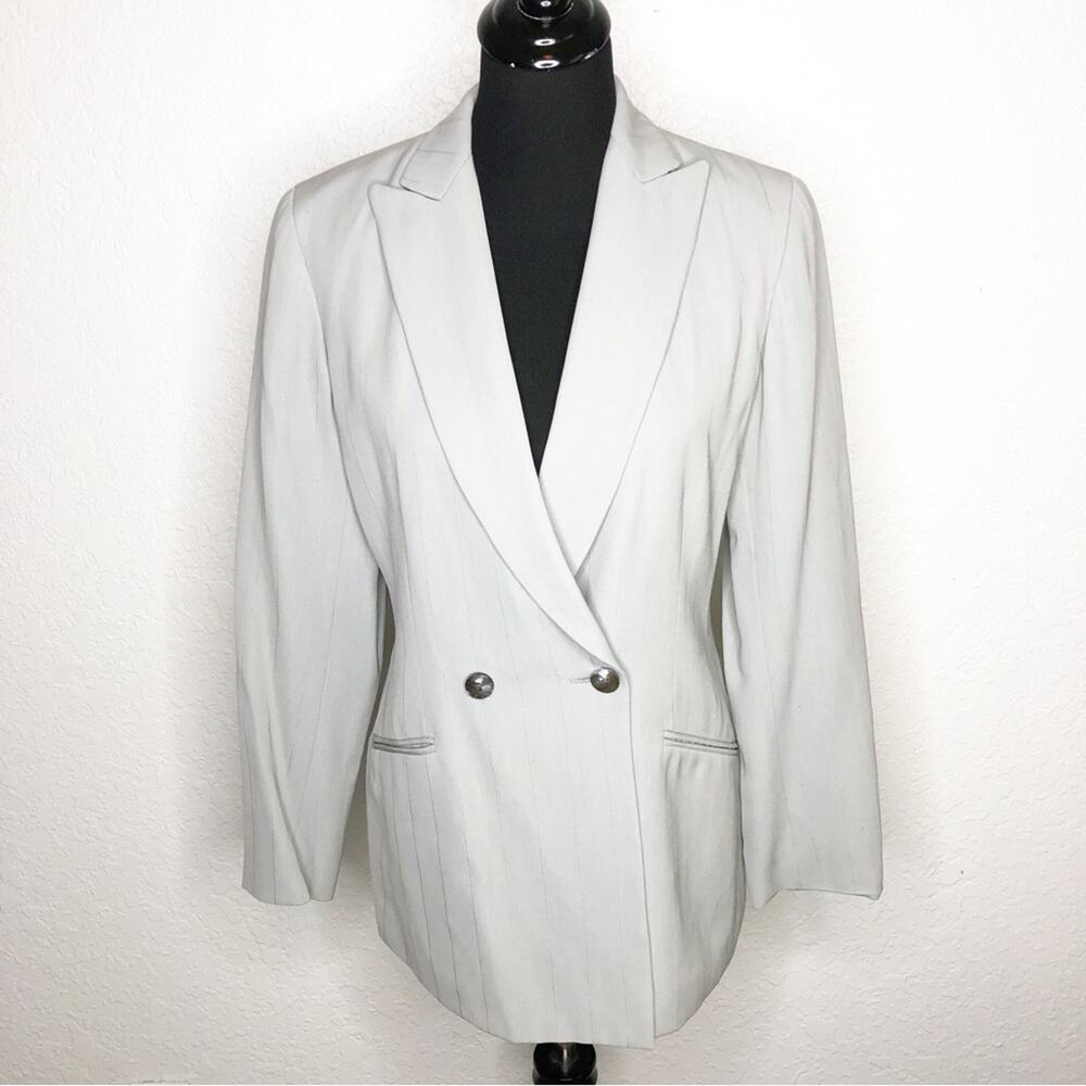 Lafayette 148 New York light gray pinstripe double breasted‎ wool blend blazer